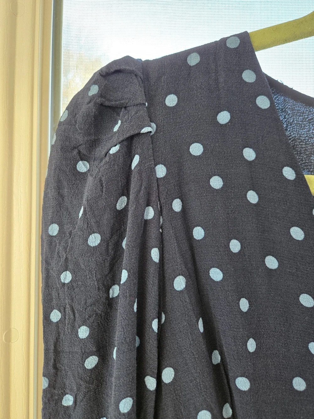 Zara Navy Polka Dot Puff Shoulder Midi Dress Women's Large - Picture 5 of 13